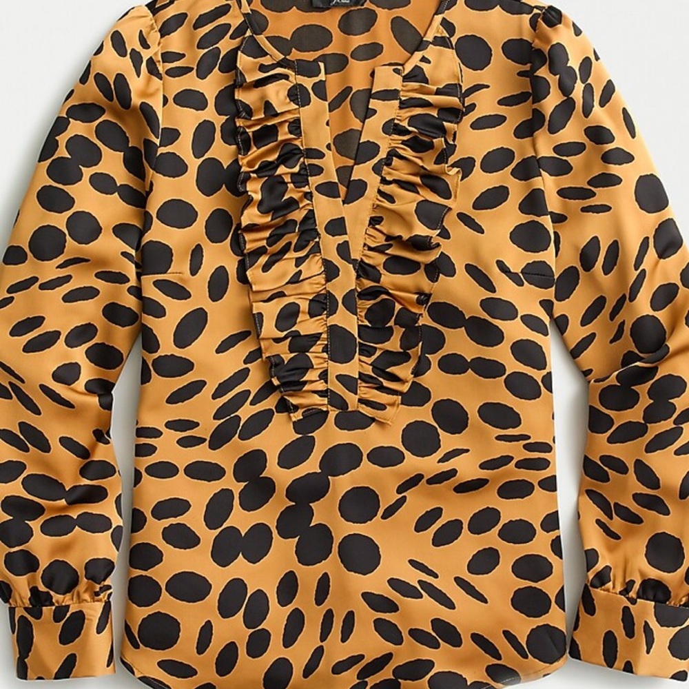 J.Crew Long-Sleeve Ruffle-Front Top in Wavy Dots